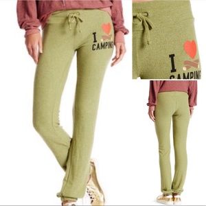 Wildfox I Love Camping Track Pants Joggers in Green Size Small